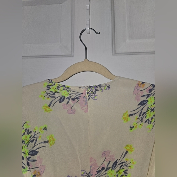 Altar'd State Ivory Floral Long Sleeve V Neck Ruffle Romper - Picture 5 of 12